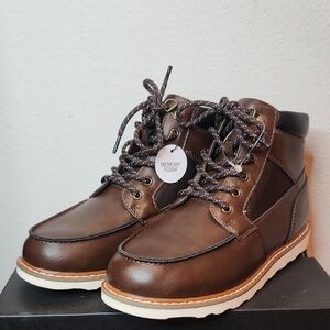 Sonoma Brown Lace-Up Kids Boots with Cream Sole